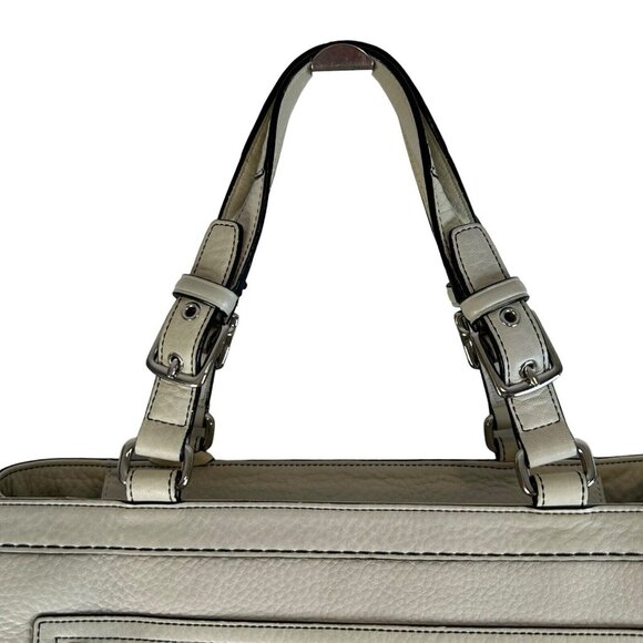 COACH Hampton Sand Beige Pebbled Leather Tassel Satchel Handbag 5031 - Picture 9 of 15